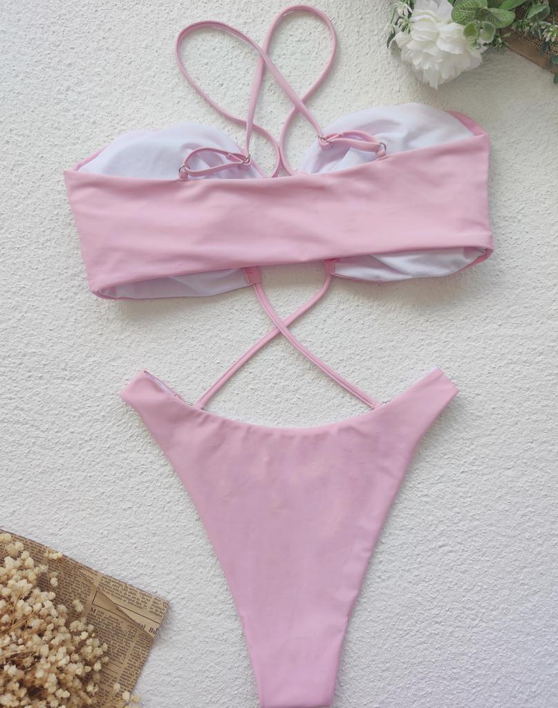 Женский купальник, сплошной цвет, цельный купальник с вырезом на бретельках, сексуальное бикини, бразильская пляжная одежда