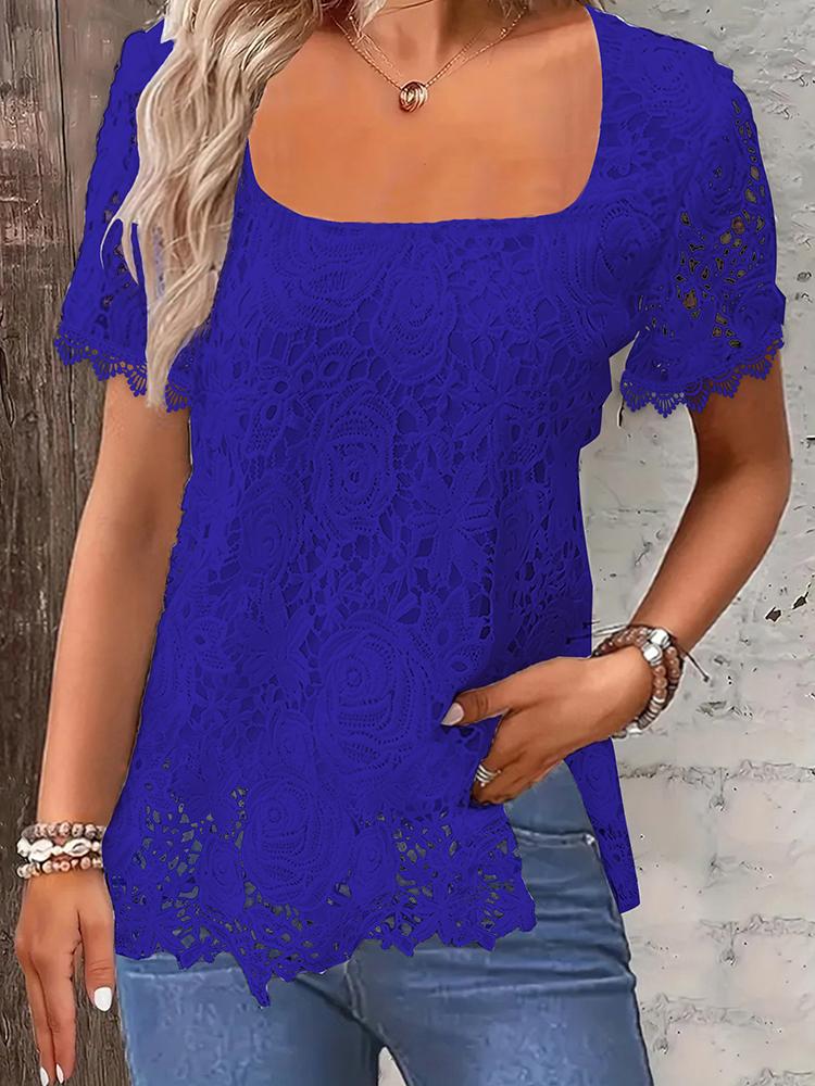 2024 летние шикарные пикантные сексуальные блузки с квадратным вырезом и кружевными рукавами для девочек, женская верхняя одежда с вырезами и короткими рукавами, рубашки для отдыха