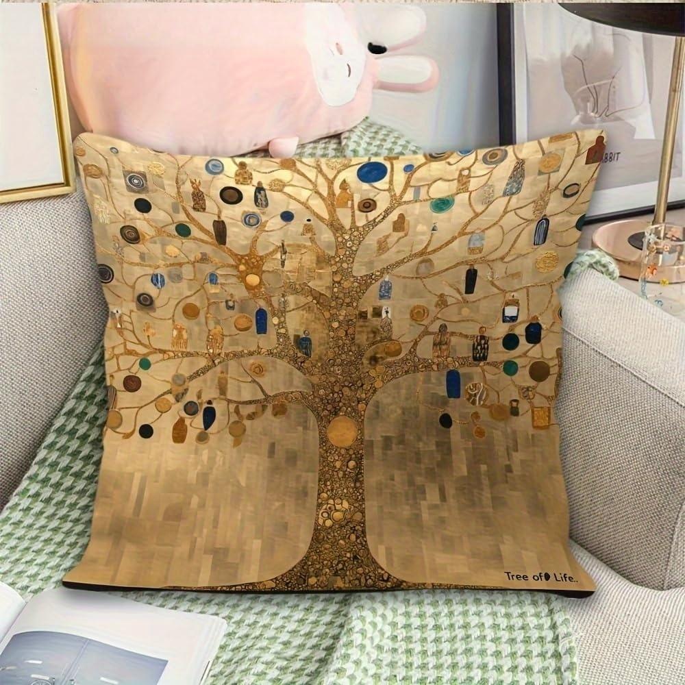 Gustav Klimt Tree Of Life Pillow Cover Art Nouveau Gold Print Classic Painting Cushion Case For Sofa Bed Couch