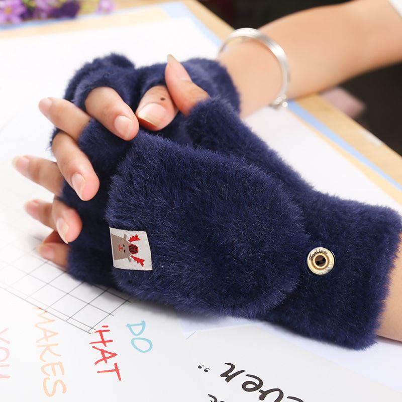 Plush Fingerless Gloves Winter Warm Mittens Soft Warm Half Finger Flip Gloves Outdoor Thick Cold Protection Gloves Write Gloves