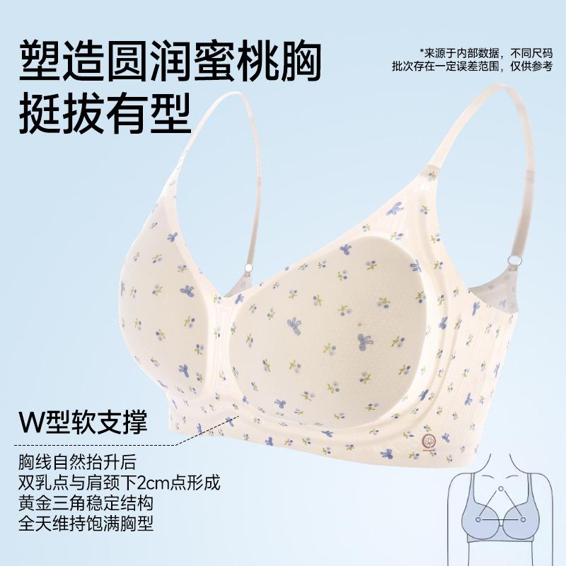 Camellia soufflé underwear women's foundation, seamless and breathable, beautiful back, small breasts gather, lift and cool, thin bra