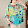 2024 летние женские футболки больших размеров с цветочным принтом, элегантные топы с рукавами «летучая мышь», футболки, свободная повседневная льняная рубашка 91706