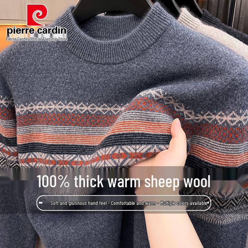 Pierre Cardin Men's Thickened 100% Wool Crew Neck Sweater