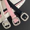 Square Buckle Rhinestone Belt PU Leather Women Waistband Vintage Lace Belt  Female