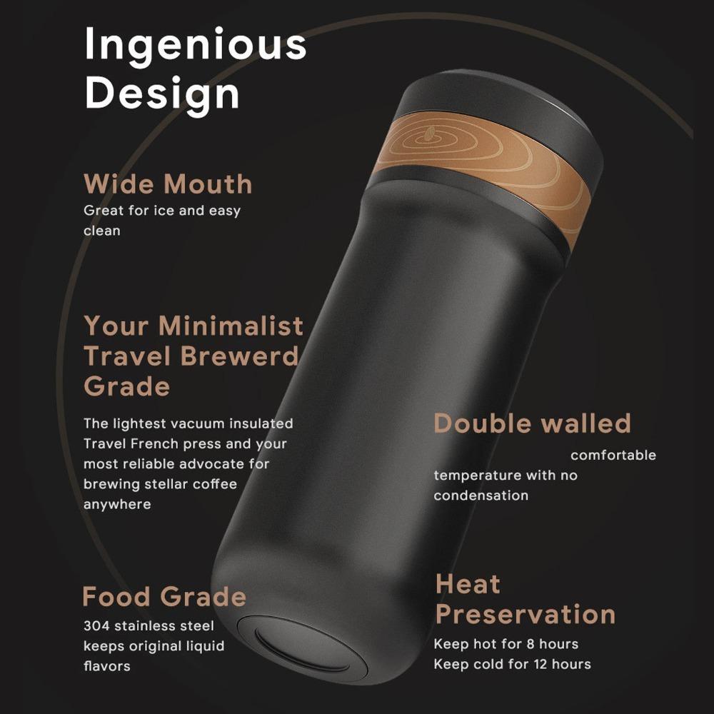 Double Wall French Press Coffee Maker Vacuum Insulated Travel Coffee Maker  Hiking