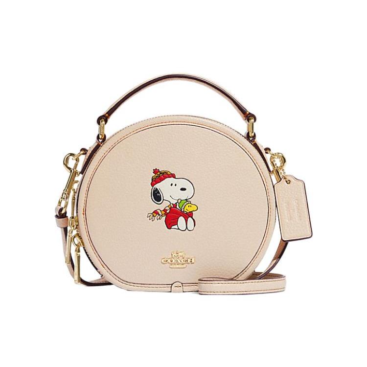 New COACH Peanuts Snoopy Collaboration Canteen Cow Leather Handbag Shoulder Bag Crossbody Bag Small Size Women's Ecru CE845-IMOQY