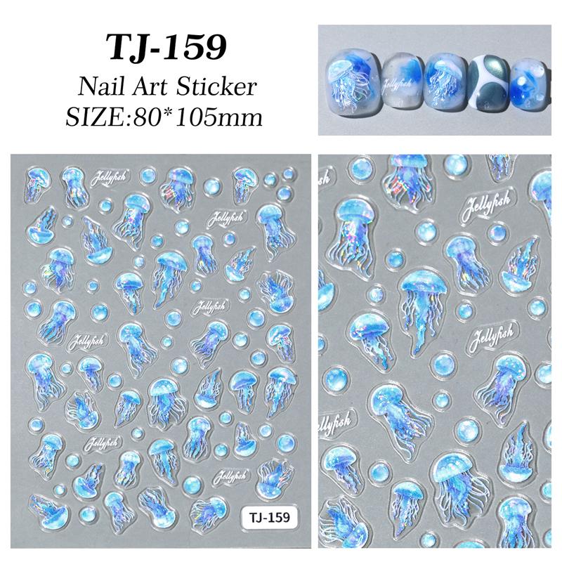 1 лист наклейки для ногтей в океанском стиле, летние морские звезды, медузы, ракушки, наклейка для ногтей, тисненая декорация, принадлежности для нейл-арта, салон маникюра