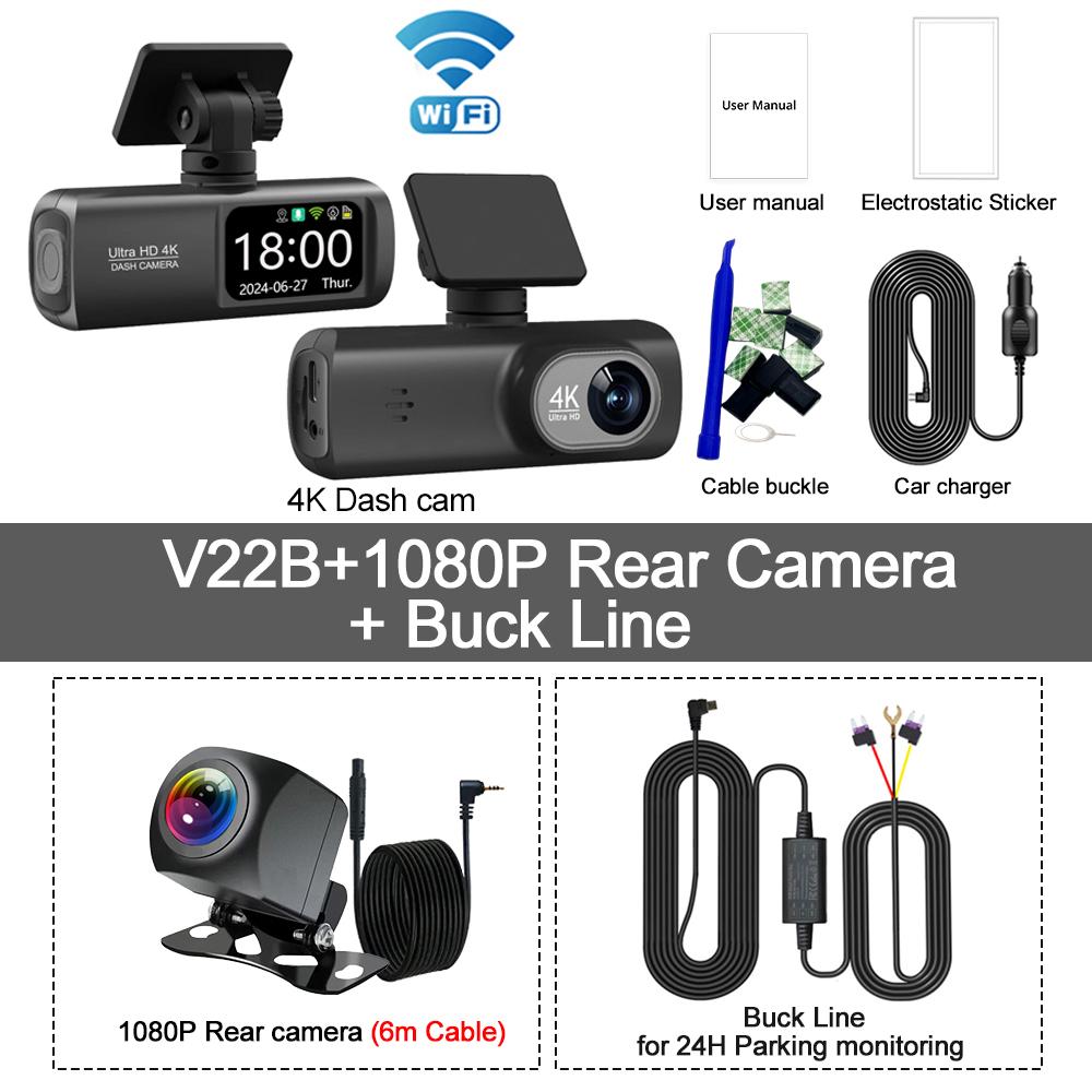 4K Ultra HD Dual Lens Auto Dash Recorder, Super Wide Angle Night Vision, Front Rear Recording with WiFi & Built-in GPS Module