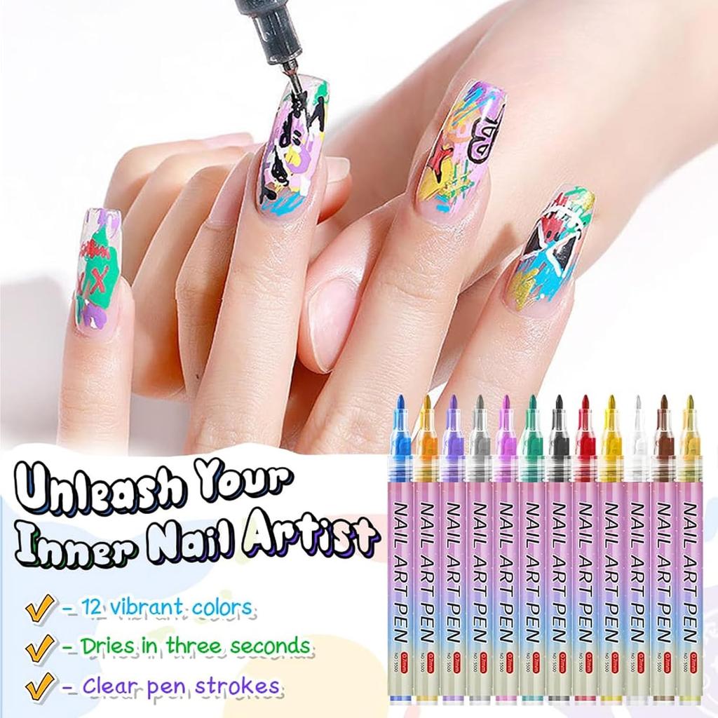 Набор ручек для дизайна ногтей 12 цветов, маркеры для нейл-арта, ручка-лак для 3D нейл-арта, кисть-лайнер для рисования и росписи для DIY нейл-арта, украшения для красоты маникюра