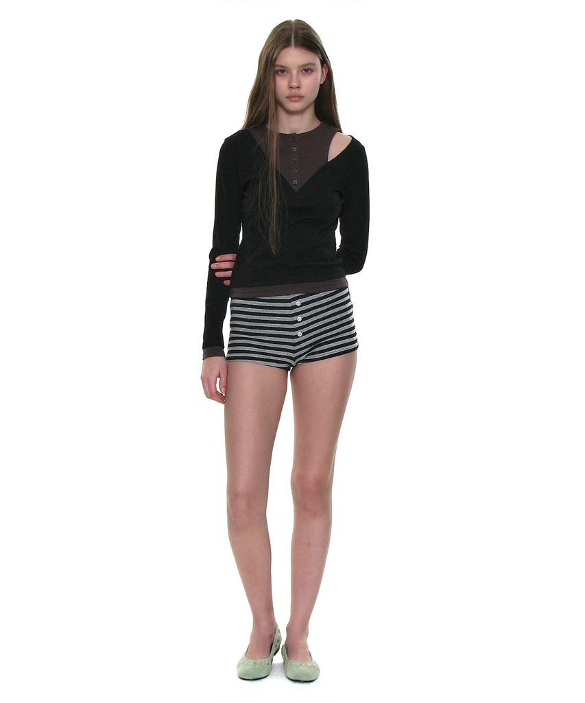 PARTIMENTO WOMEN All-In-One Layered Combination Long Sleeve Tee_Black