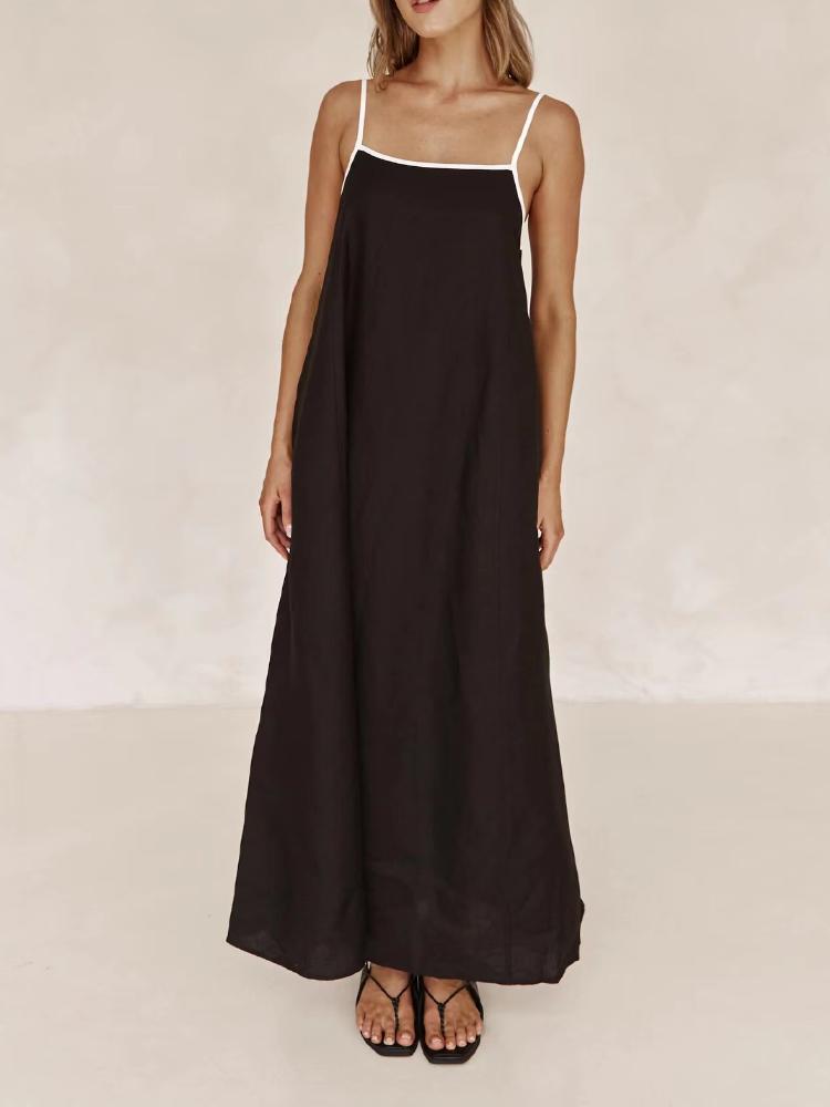 Модное хлопковое платье-бретелька контрастного цвета, весенне-летнее женское простое свободное вентилируемое платье для отдыха с большим подолом