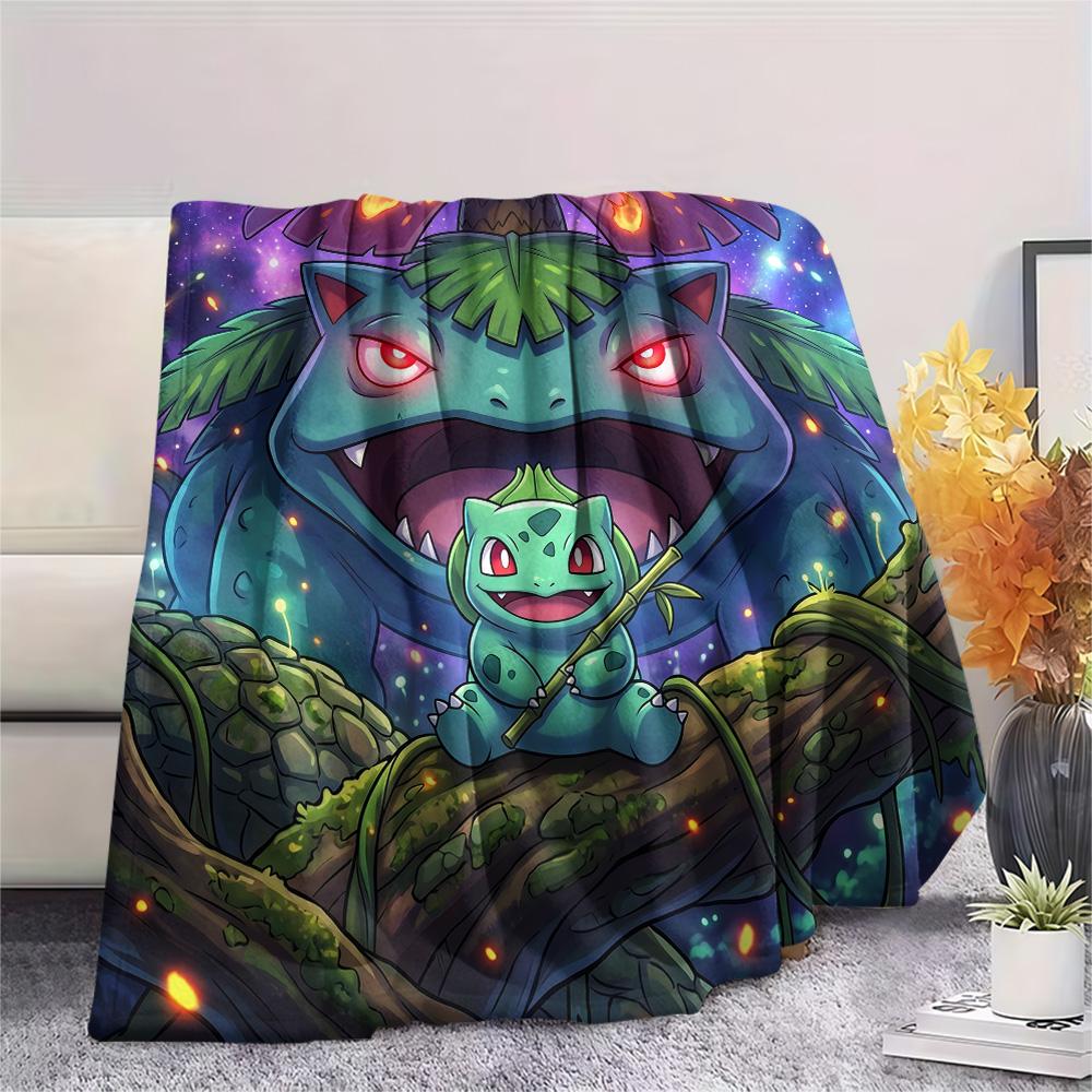 Bulbasaur Print Flannel Blanket, Ultra Soft High Quality All Seasons Warm Throw, Home Decor Cozy Blanket, Perfect Christmas Gift