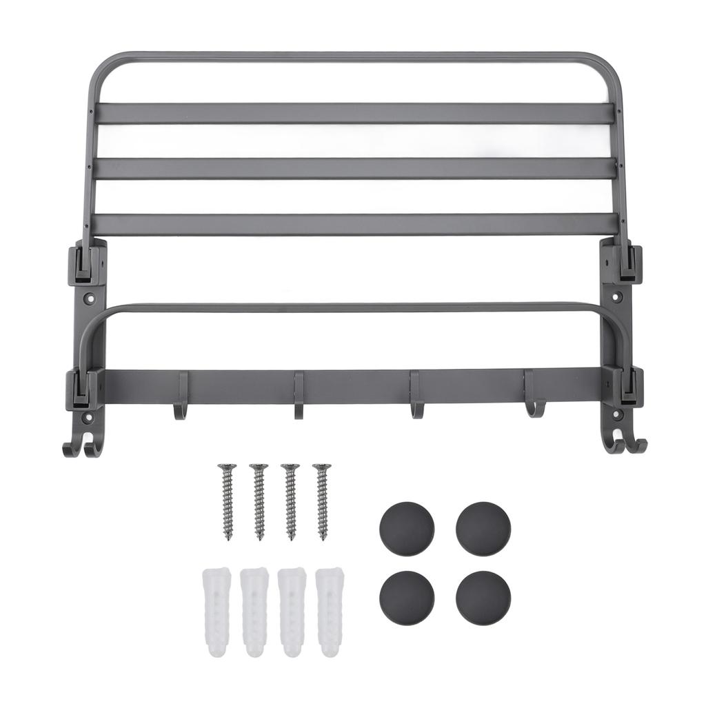 Foldable Towel Rack for Bathroom Wall Mounted Towel Shelf with Hooks Space Aluminum Towel Holder