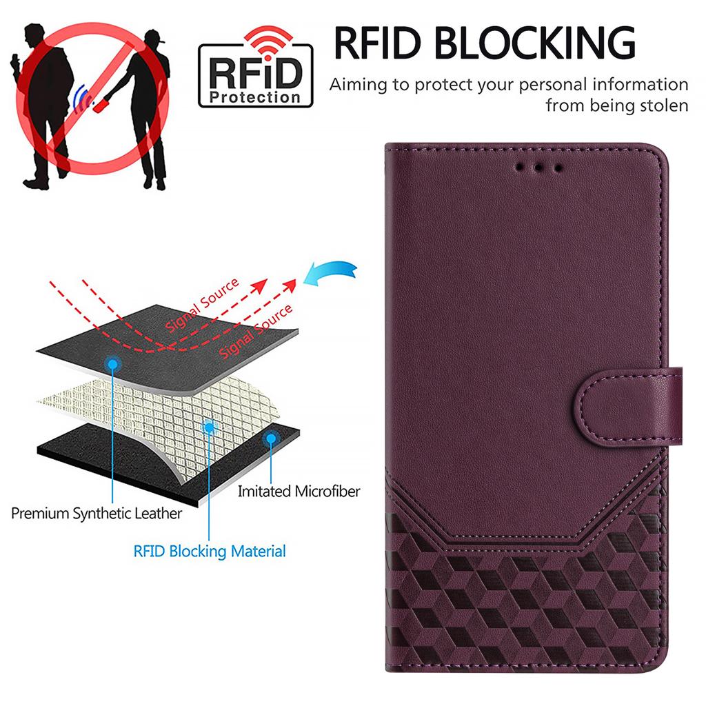 For Xiaomi 15T Pro Case Imprinted Honeycomb RFID Blocking Leather Phone Cover with Strap
