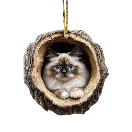 2D Кошка Украшение Подвесное Акриловая Кошка в Дупле Дерева Украшение Елочная Игрушка для Любителя Кошек Подарок Праздничный Декор
