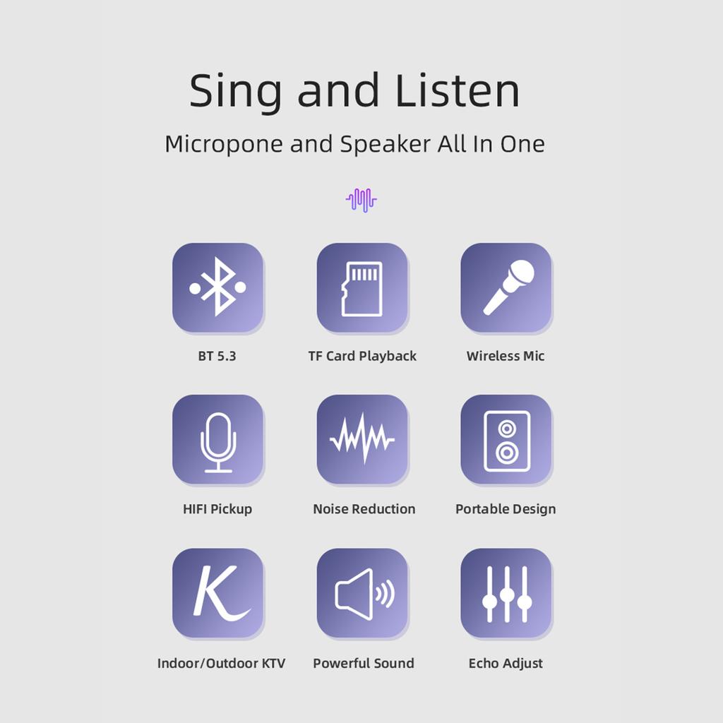Мини-караоке-машина BT Караоке-динамик с беспроводными микрофонами Ослепительный цветовой световой эффект для