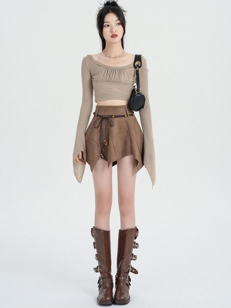 Винтажная плиссированная юбка цвета хаки, женская уличная мини-юбка с высокой талией в стиле Харадзюку, асимметричная повседневная мини-юбка в стиле 90-х годов Y2k