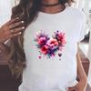 (Asian Size) Love Heart Flower 90s Casual Women's Fashion Print Short Sleeve T-shirts Clothing T Female Top Graphic Tee