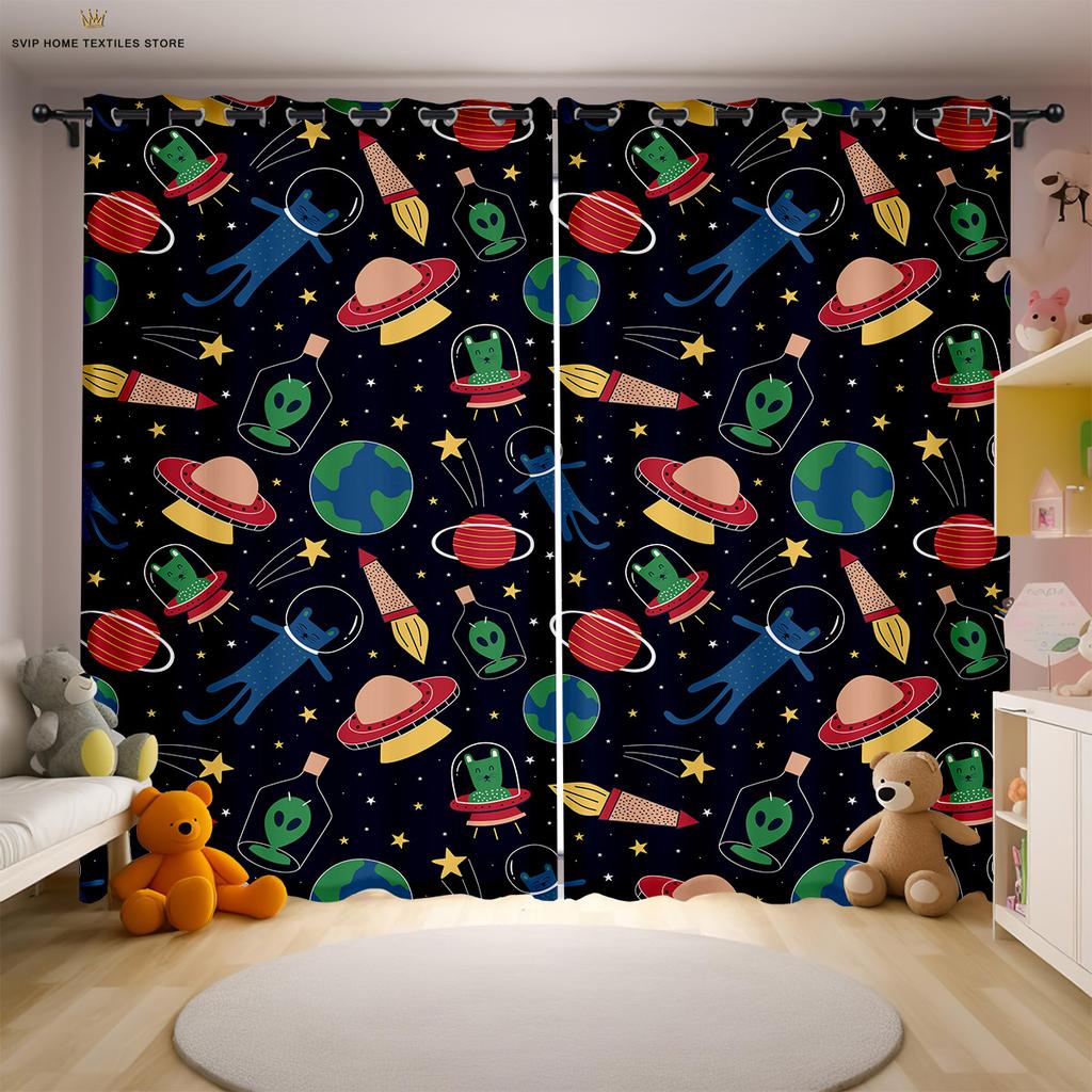 Шторы с принтом «Мультяшный космический астронавт» для детской комнаты, подходят для спальни, гостиной, кабинета, декоративные