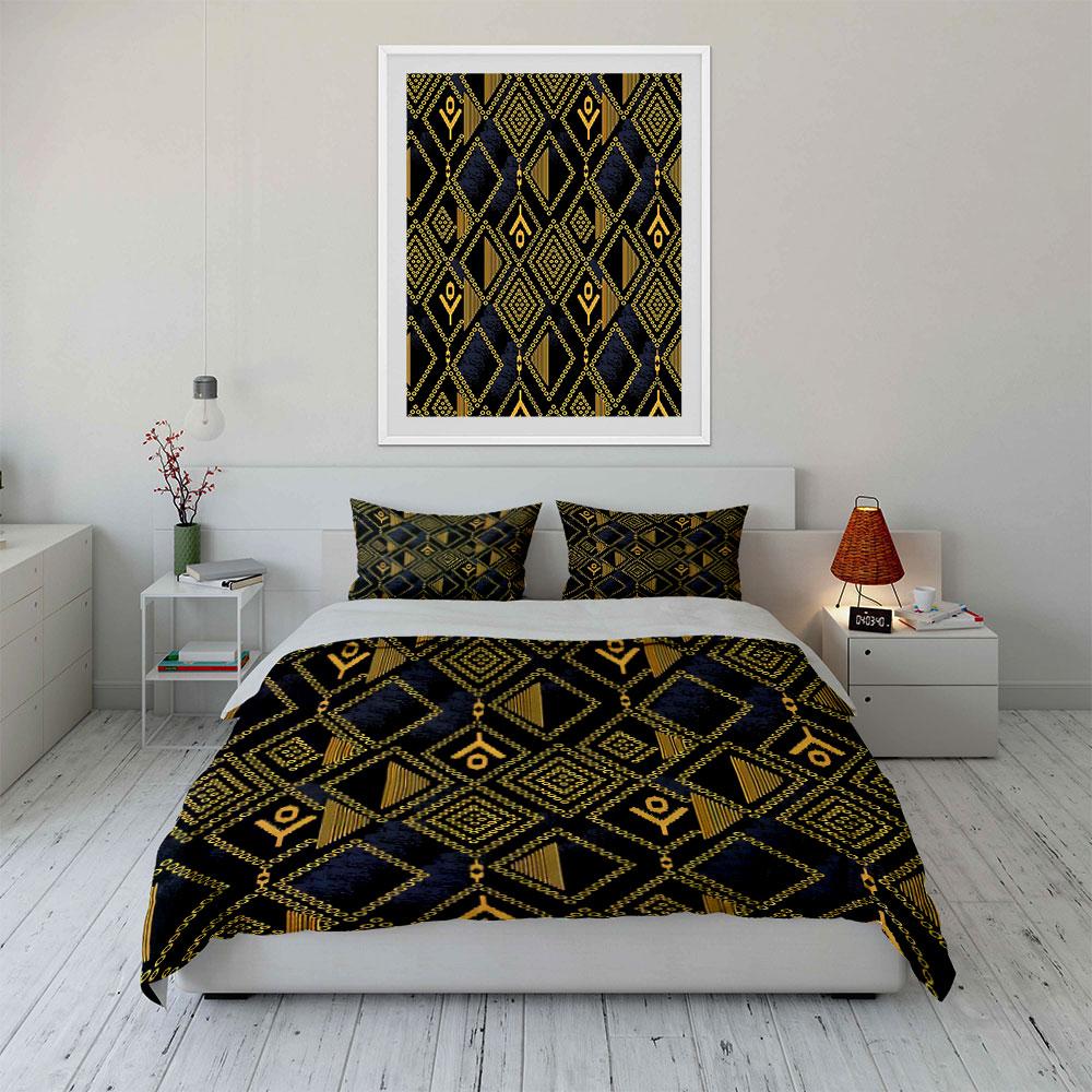Golden geometric diamond patterns. Bedding sets Duvet cover sets Duvet covers Pillowcases(1 * Duvet Cover 2 * Pillowcases without duvet insert)