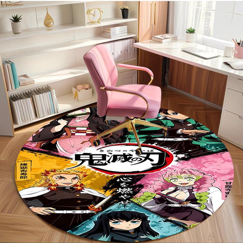 Demon Slayer Print Round Rug, Washable Floor Carpet, For Entryway Dorm Laundry Room Office Study, Home Decor Birthday Christmas Gift