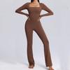 European and American Kardashian Style Yoga Bodysuit Long Sleeves One-Piece Yoga Clothes with Chest Pad Horn Tight One-Piece