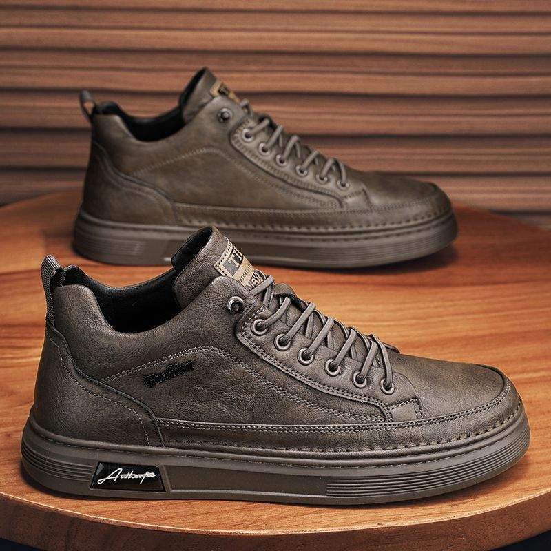 Весенняя мужская обувь новая дышащая обувь с высоким верхом мужская трендовая универсальная обувь из черной кожи повседневная нескользящая обувь для повара кеды