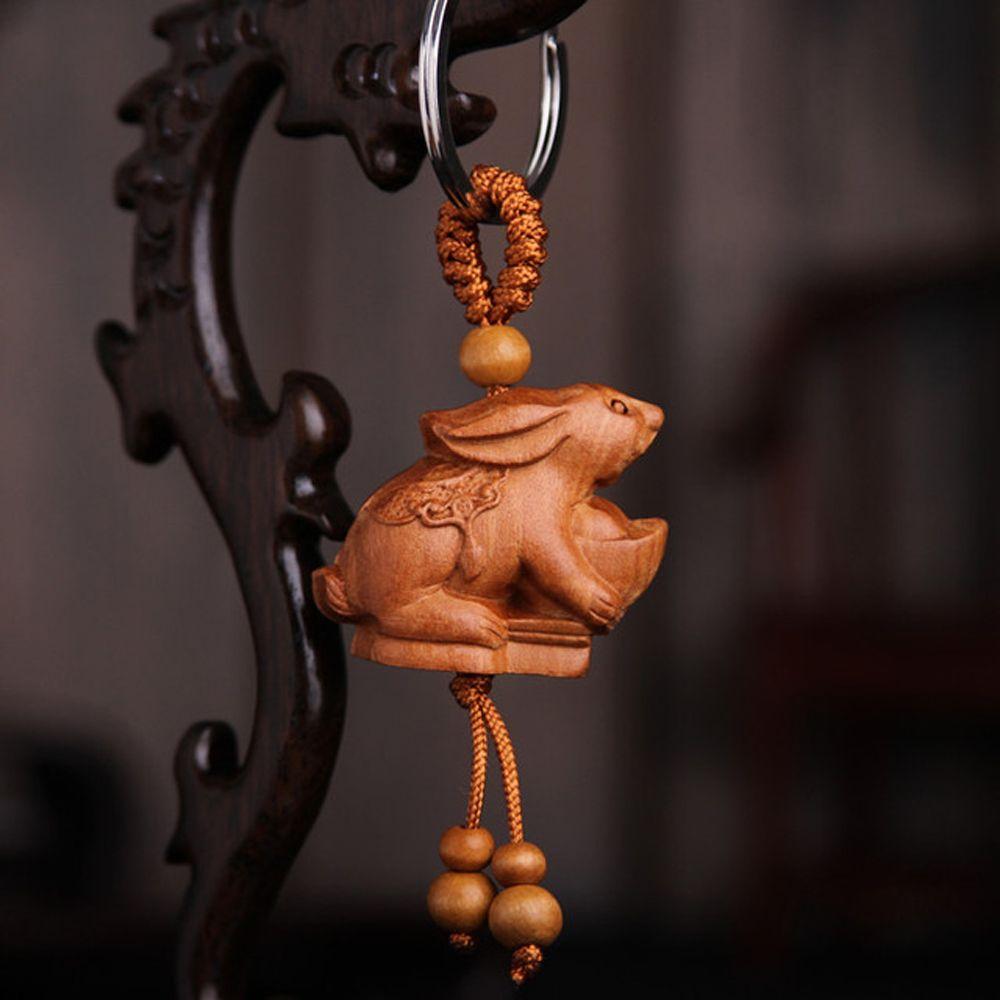 Car Key Ring Gift Key Chain Lucky Mascot Mahogany Engraving Wood Keyring Chinese 12 Zodiac Keychain
