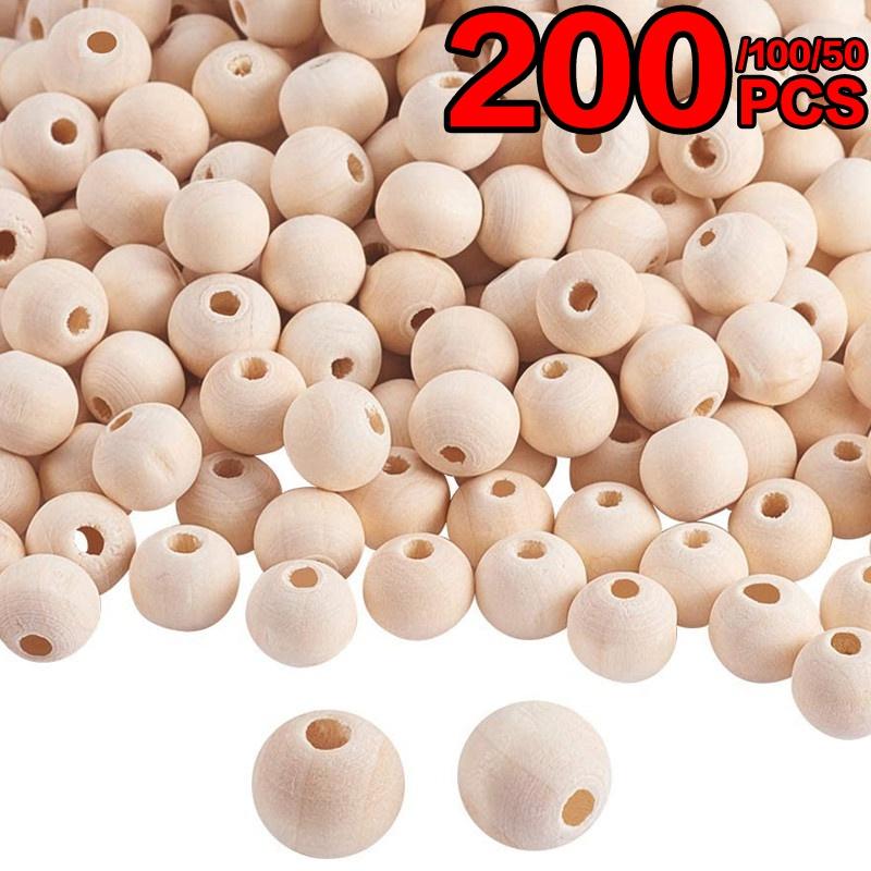 50/100/200PCS Wooden Bead Natural Beads Round Wood Beads for Crafts DIY Handmade Decorations Jewellery Craft Making (8mm,10mm)