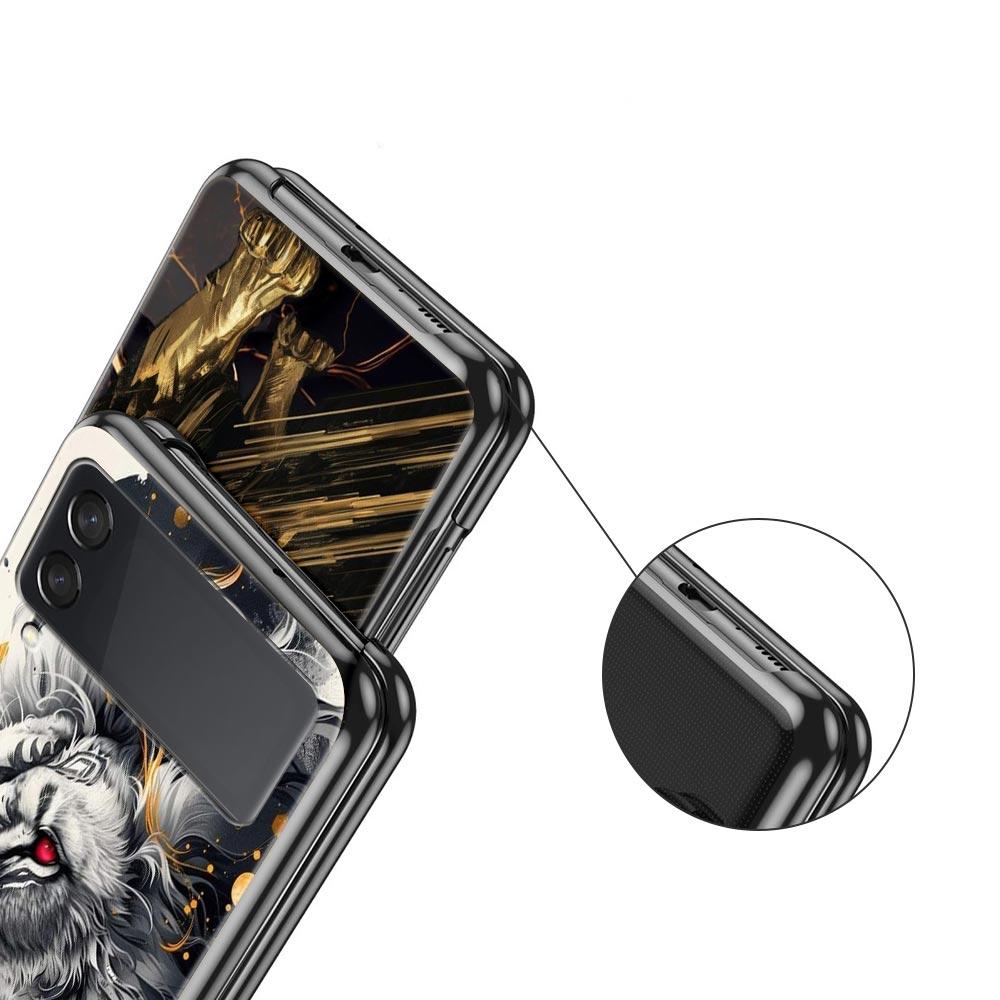 Cross Pattern Bicolor Lion Hard PC Phone Case For Samsung Galaxy Z Flip 7 6 5 4 Black Cover For Galaxy Z Flip 3 Foldable Fundas