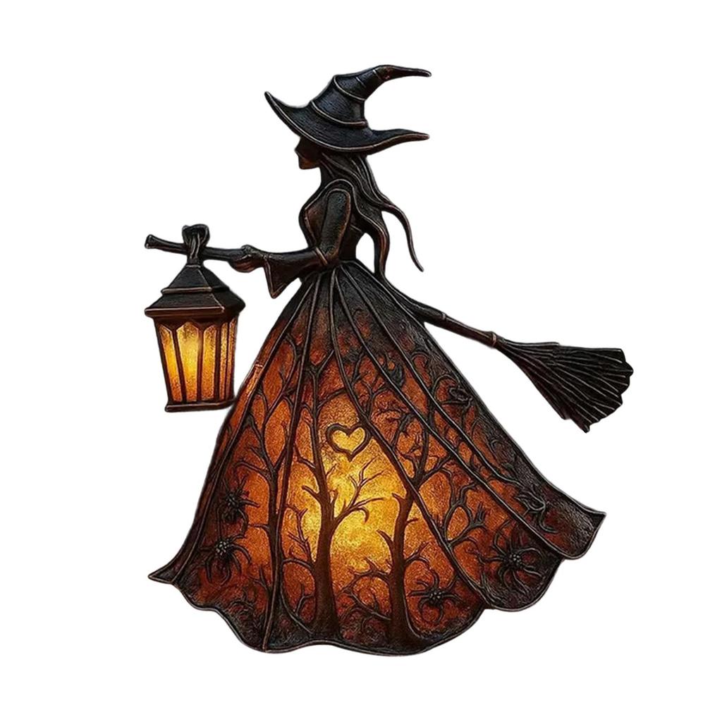 Хэллоуинская лампа ведьмы, Готический жуткий декор ведьмы с фонарем, Уникальная настольная лампа-фигурка для украшения, Стоящий ночник для домашней вечеринки
