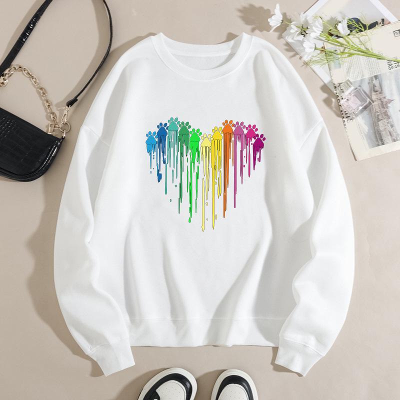 European and American Women's Colorful Heart Shape Loose Hoodie - Plus Velvet, Round Neck, Long Sleeve.