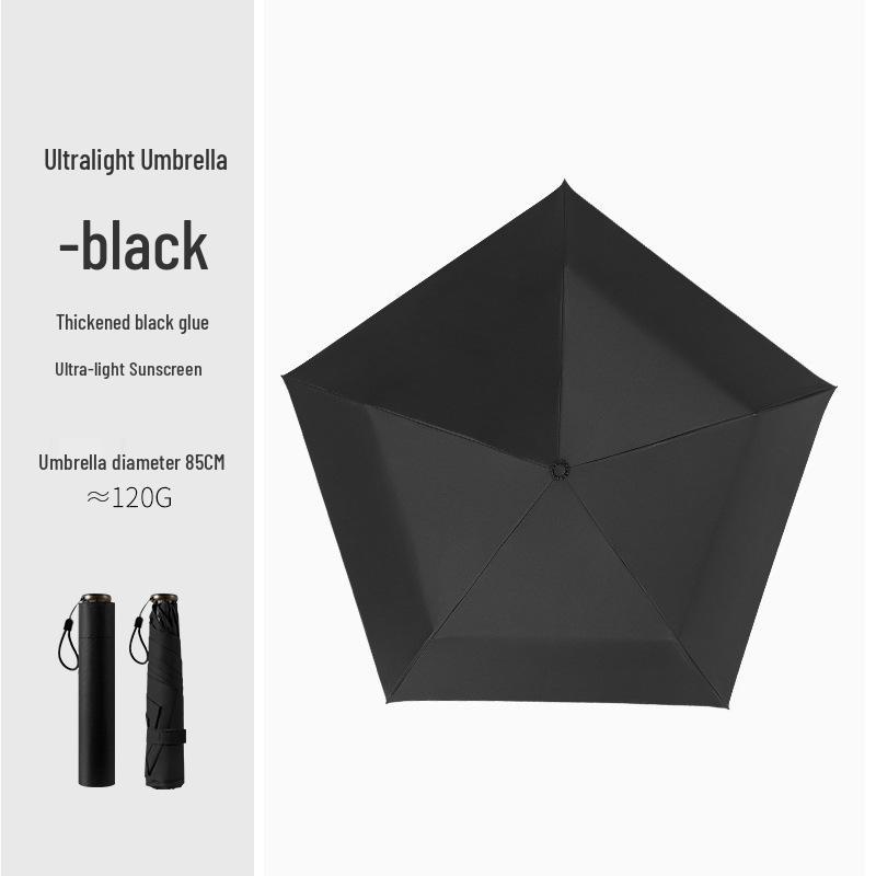 Carbon Fiber Ultra-Light 5-Rib Three-Fold Sun Protection Umbrella with Thickened Black Coating - Mini, Portable, and Feather-Light.