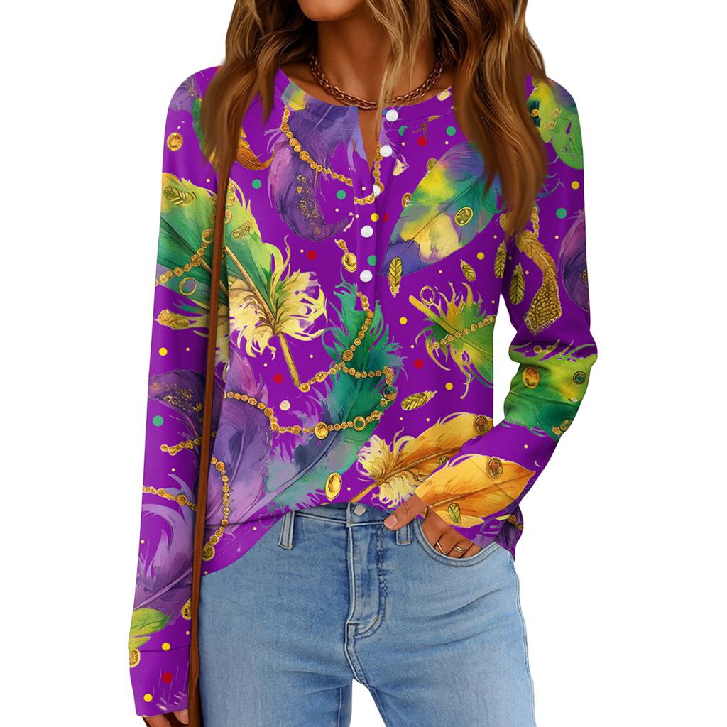 Женская модная свободная повседневная блузка с длинным рукавом и карнавальным принтом