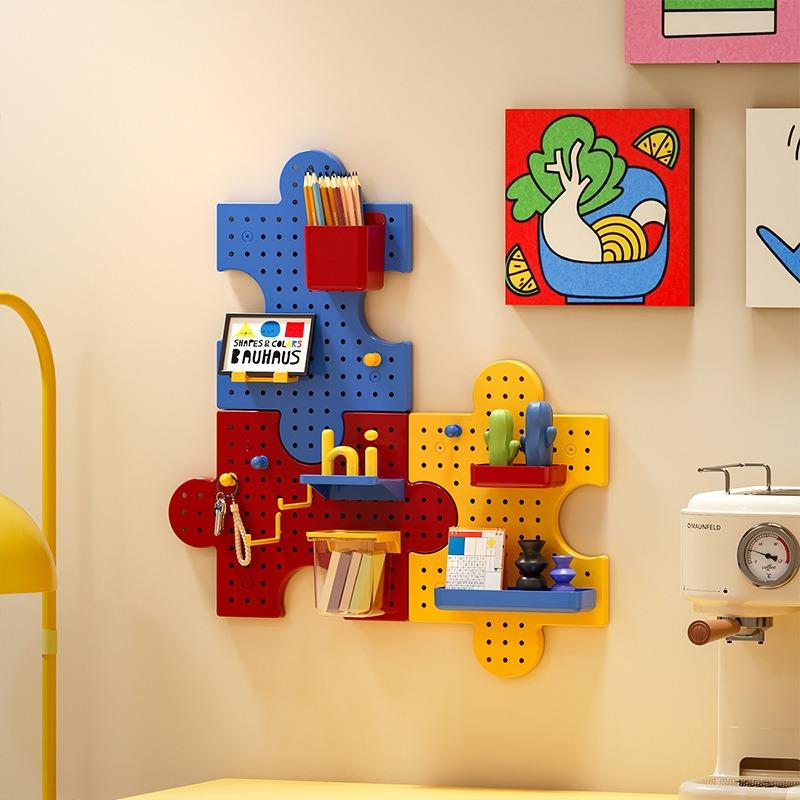 Pegboard Wall Organizer Colorful Puzzle Modular Plastic Wall Storage System With Accessories For Office Entryway Decor