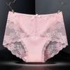 Women Underpants Hollow Out Super Breathable Soft Solid Color Mid Waist Anti-septic Elastic Flower Embroidery Lace