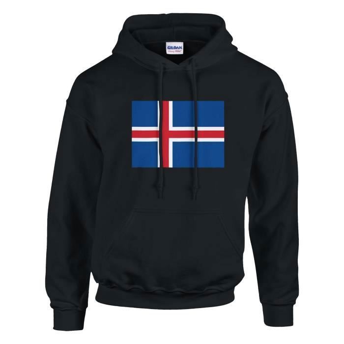 Sweat à capuche - PIXELFORMA - Drapeau de l'Islande - Noir - Manches longues - Mixte