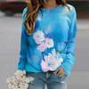 Fall Autumn Women'S Fashion O Neck Long Sleeve T-Shirt Loose Clothes Light Blue Butterfly Peach Blossom Print T Shirt For Girls Street