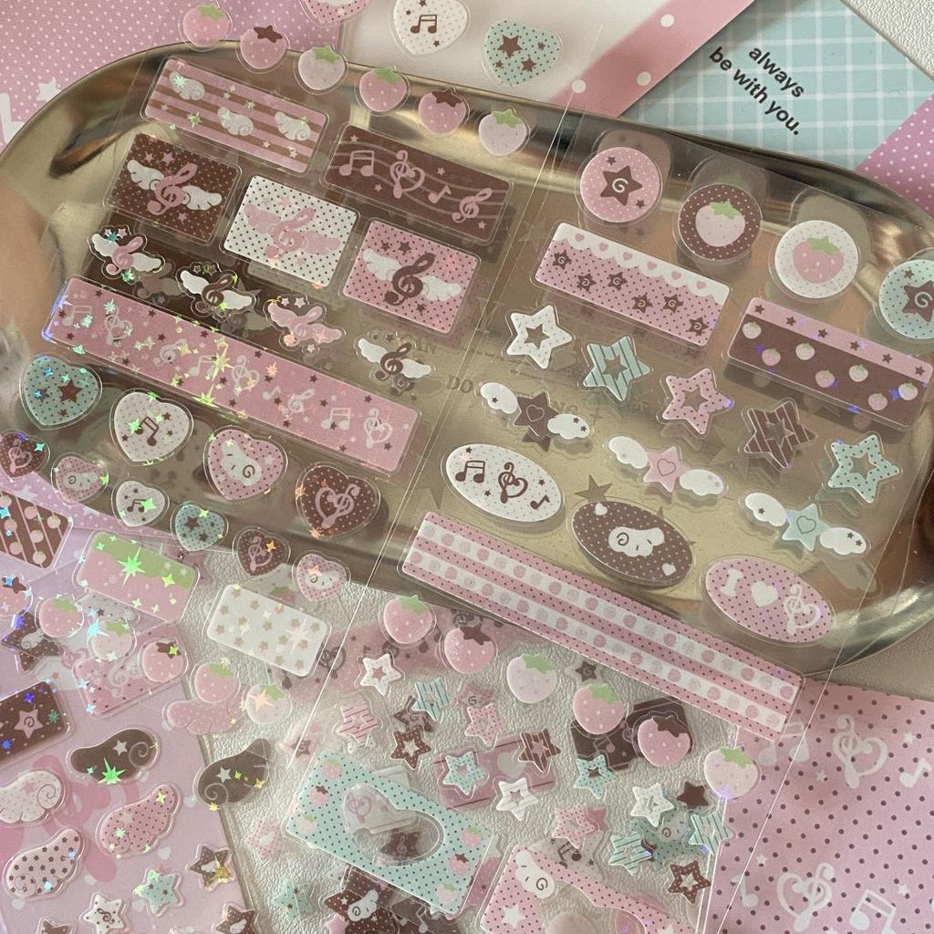 Милые розовые наклейки со звездами в стиле Y2K, блестящие наклейки с музыкальными нотами, скрапбукинг для чехла телефона, DIY, кавайный декор для девочки, лазерные декоративные наклейки