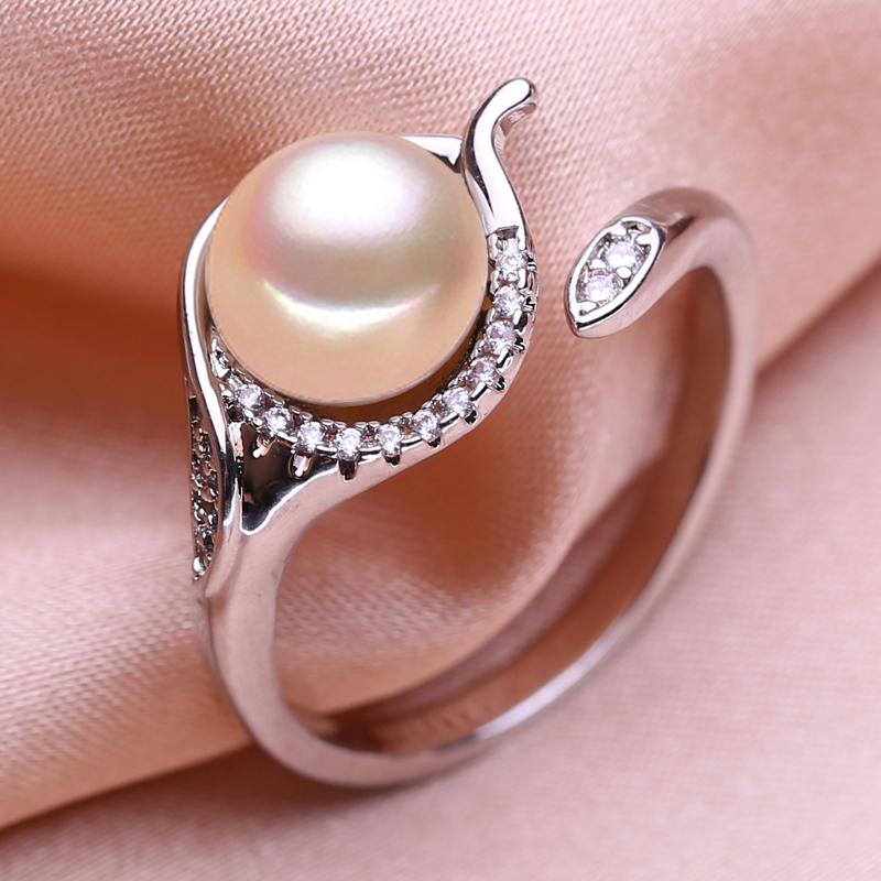 seniko Natural Freshwater Pearl Rings For Women Fashion Female Cubic Zirconia CZ Ring Pearl Jewelry Adjustable Ring