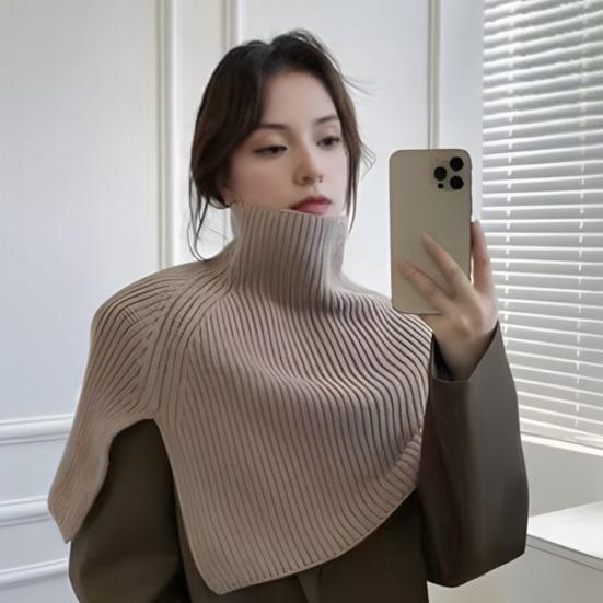 Women Shawl Scarf High Collar Side Split Design Windproof Warm Fabric Fake Collar Outdoor Lightweight Shawl Wrap