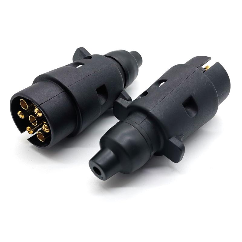 European 7-Pin Nylon Plug Socket with Rubber Pad for RV Trailer