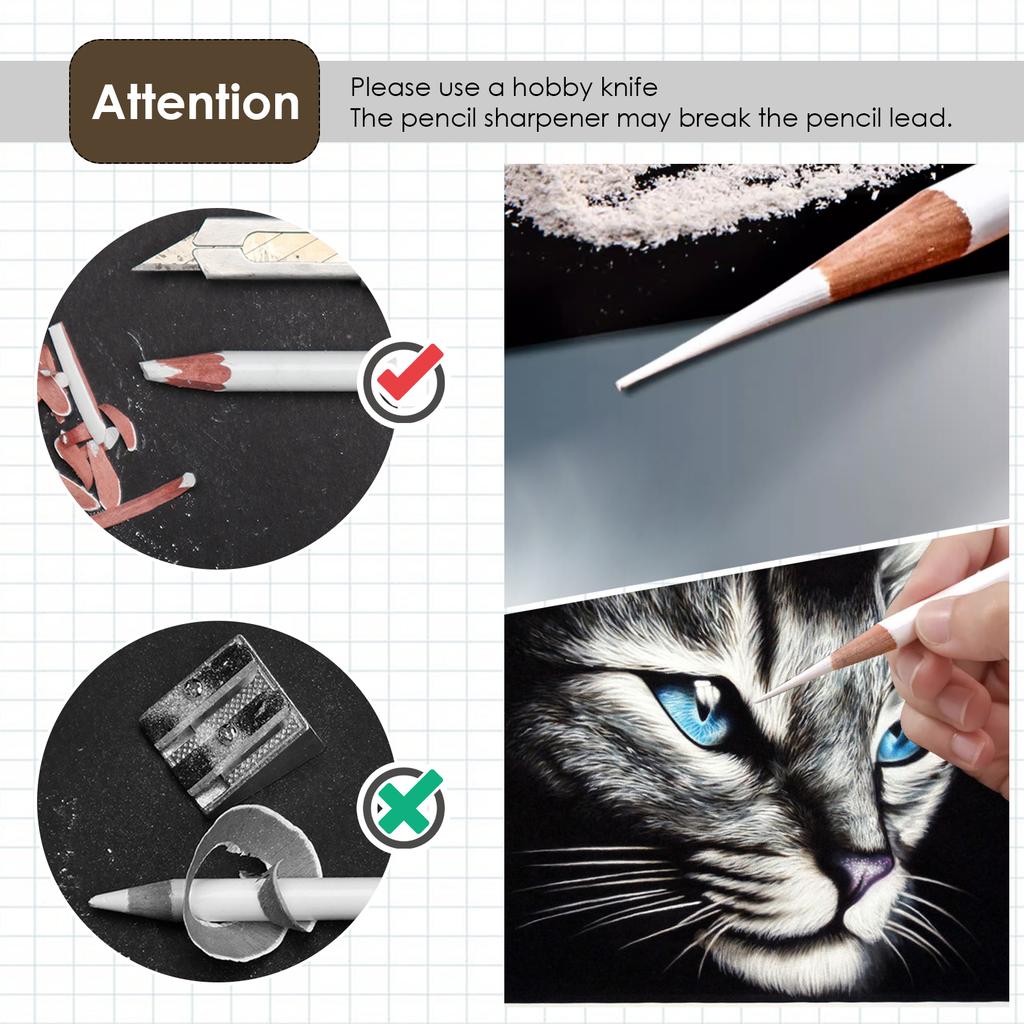 3 шт. белые заточенные карандаши для рисования, живописи, гладкие, профессионального класса, прочные, с грифелем, хайлайтер, угольные карандаши