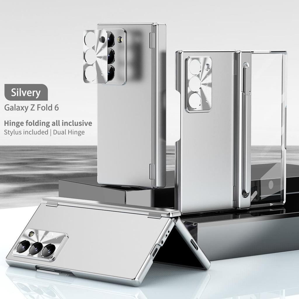 Совместимый чехол для Samsung Z Fold7/6 с отсеком для стилуса на двойном шарнире, пленкой-оболочкой для стилуса, полным покрытием и защитой от падений.