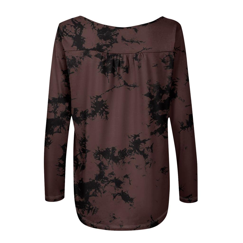 Женская туника с длинным рукавом, свободные топы, повседневные топы оверсайз, плиссированная туника, застегивающаяся на пуговицы, повседневные женские топы с принтом