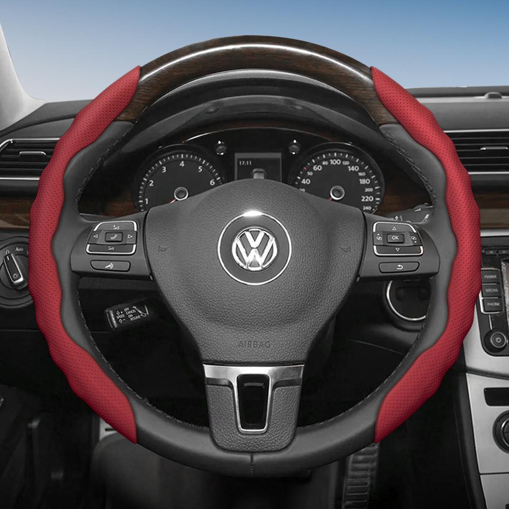 zkfan8 Suitable for Volkswagen Steering Wheel Cover, Wavy Sports Breathable Leather Segmented Anti-Slip Sweat-Absorbing