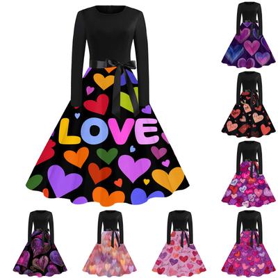 Женское повседневное модное платье в стиле ретро с круглым вырезом и принтом ко Дню святого Валентина
