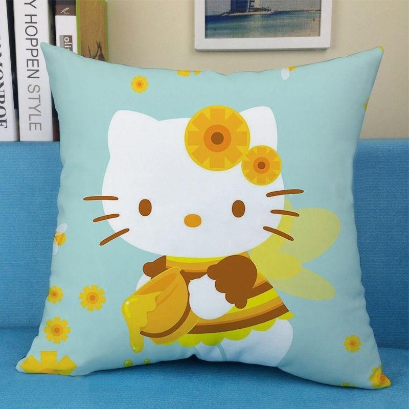 Cute Cartoon Art Funny HelloKitty Cushion Cover Square Pillowcase Home Sofa Living Room Coffee Shop Durable Pillowcase