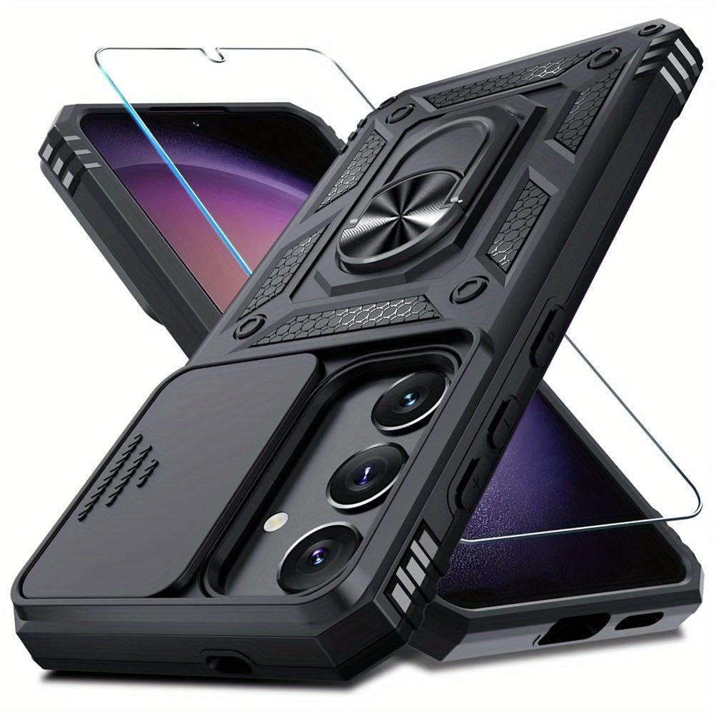 Защитный чехол для Samsung Galaxy S25 S24 Ultra S23 Plus S22 S21 S20 FE 5G с защитным стеклом для экрана, кольцом-подставкой, сдвижной крышкой для камеры
