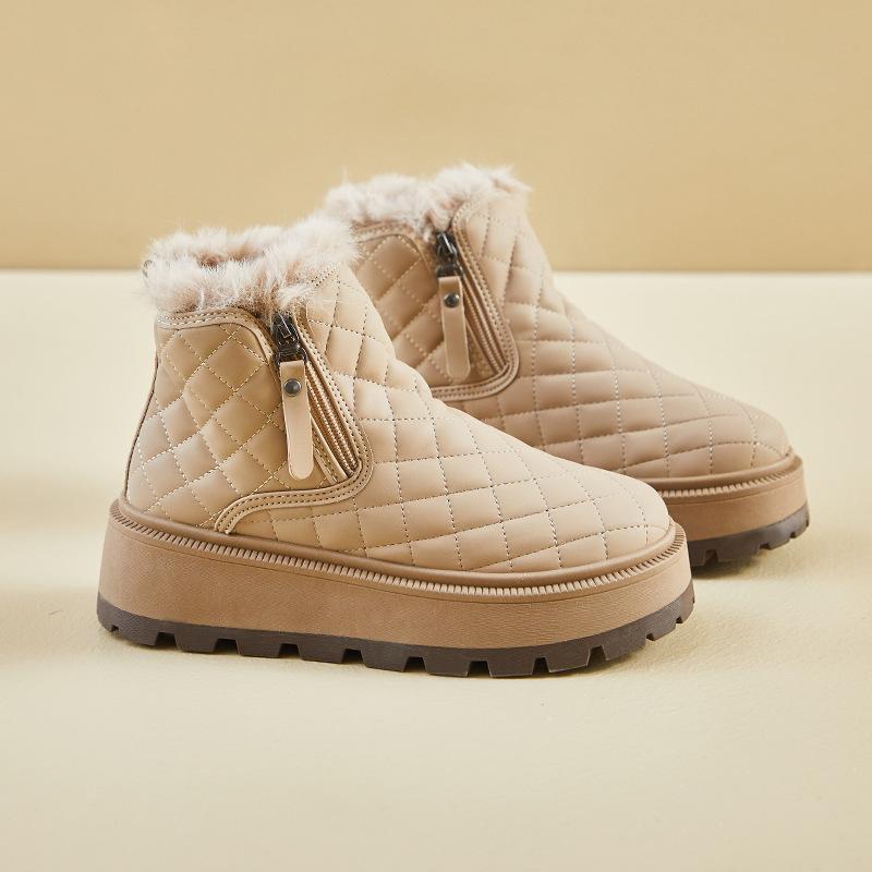 Зимние теплые ботинки для женщин, ботильоны на толстой платформе с подкладкой из искусственного меха, женские удобные нескользящие короткие ботинки для ходьбы с боковой молнией